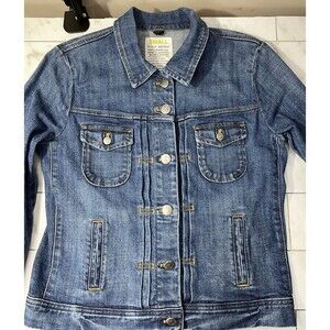 J Crew Denim Trucker Jacket Y2K Small Womens Med Wash Blue Stretch Cotton Blend